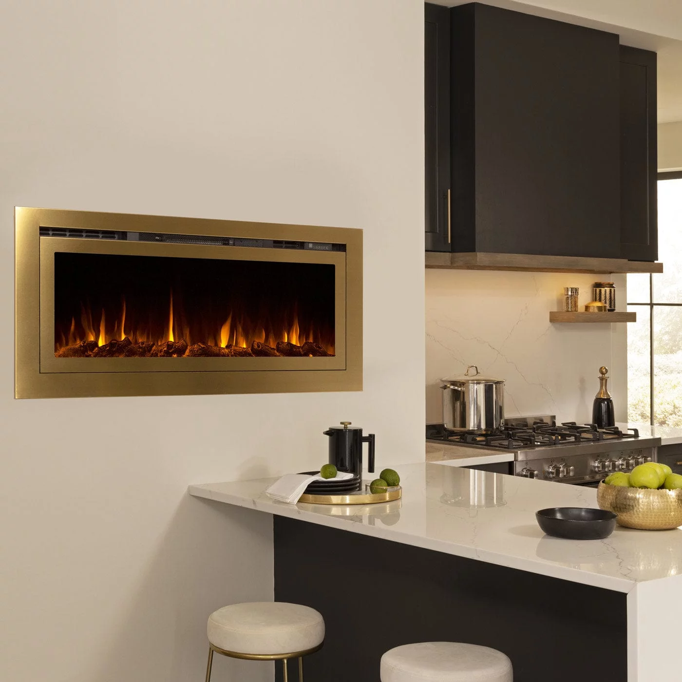 The Sideline Deluxe Gold 60 Inch 86276 Recessed Smart Electric Fireplace
