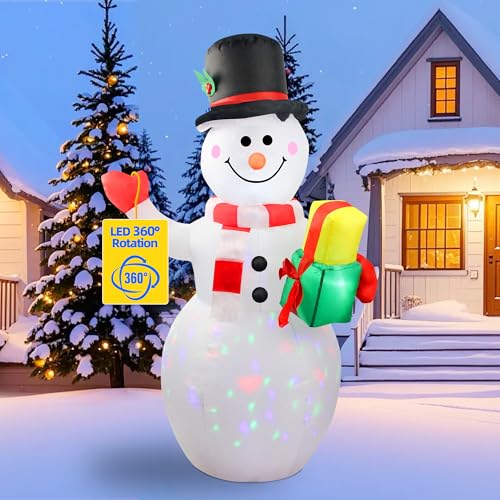 360° Rotating LED Lights 5ft Inflatable Snowman: Upgrade Christmas Blow Up Yard Decoration for Indoor Outdoor Garden Xmas Holiday Decor