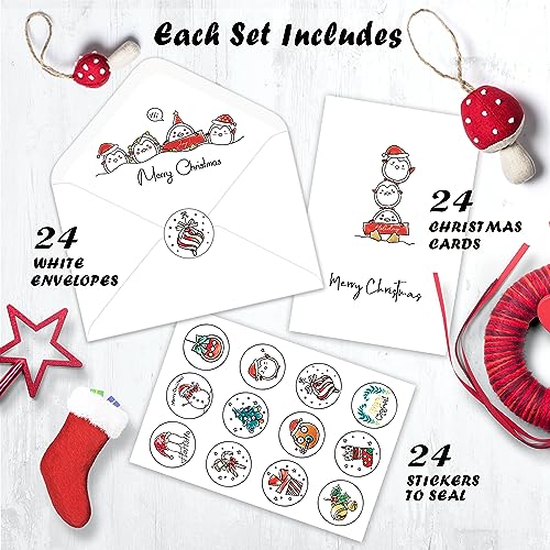 Christmas Cards - Pack of 24, 6 Assorted Designs Merry Christmas Cards with Envelopes - Bulk Boxes card - Perfect to Send Warm Holiday Wishes to Friends and Family - 4