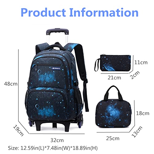 Galaxy Print Rolling Backpack Boys Bookbag on Wheels, Galaxy Wheel Backpack, Wheel Trolley Bag for School
