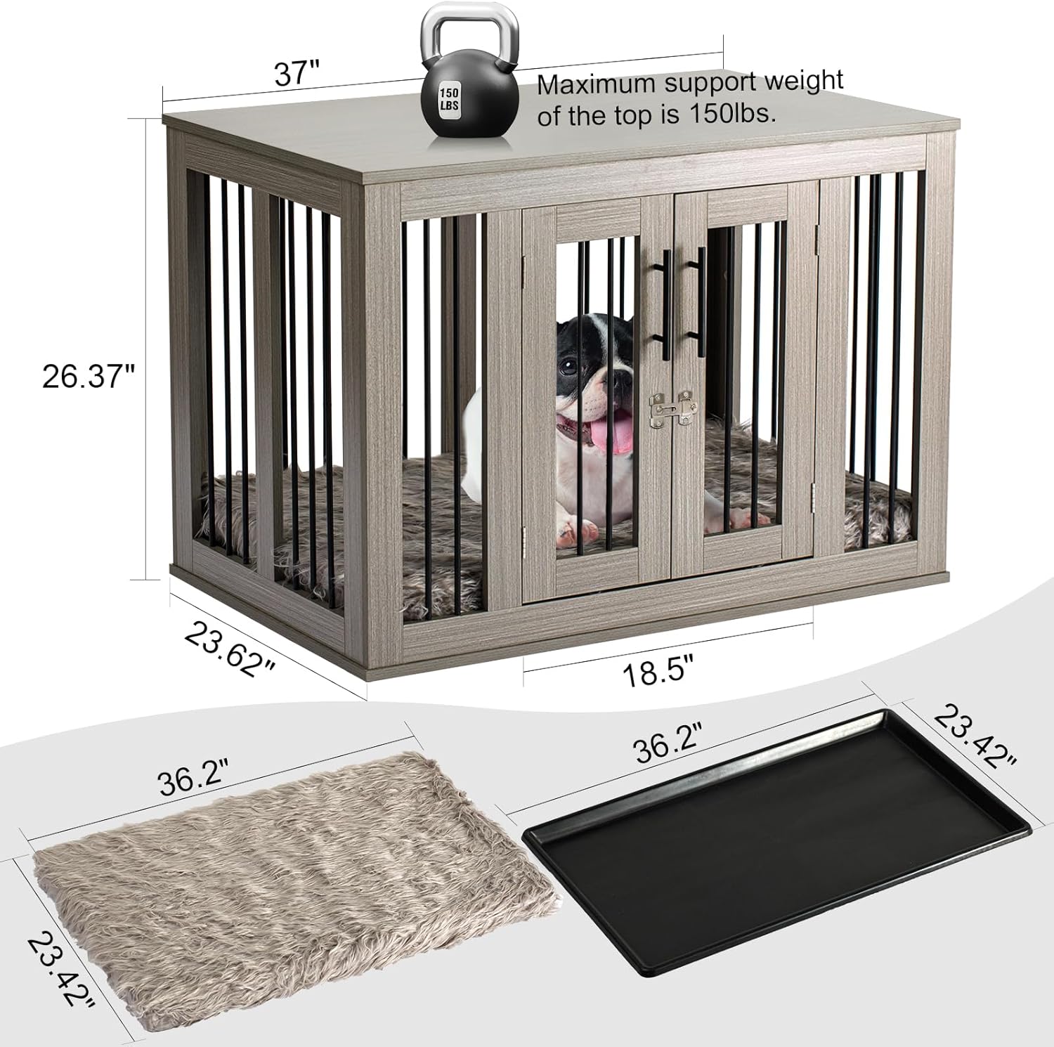 Furniture Style Dog Crate Medium with Waterproof, Machine Washable Dog Bed, a Decorative End Table Bedside Table, Indoor Wooden Kennel, Pet House Dog Cage for Medium Dogs and Puppies