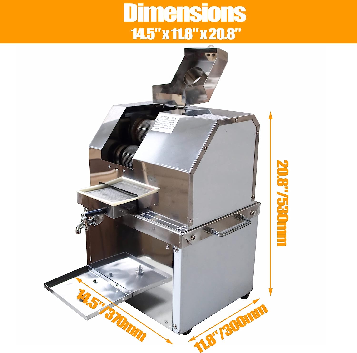 EQCOTWEA Sugarcane Press Electric Sugar Cane Juice Machine for Commercial Stainless Steel