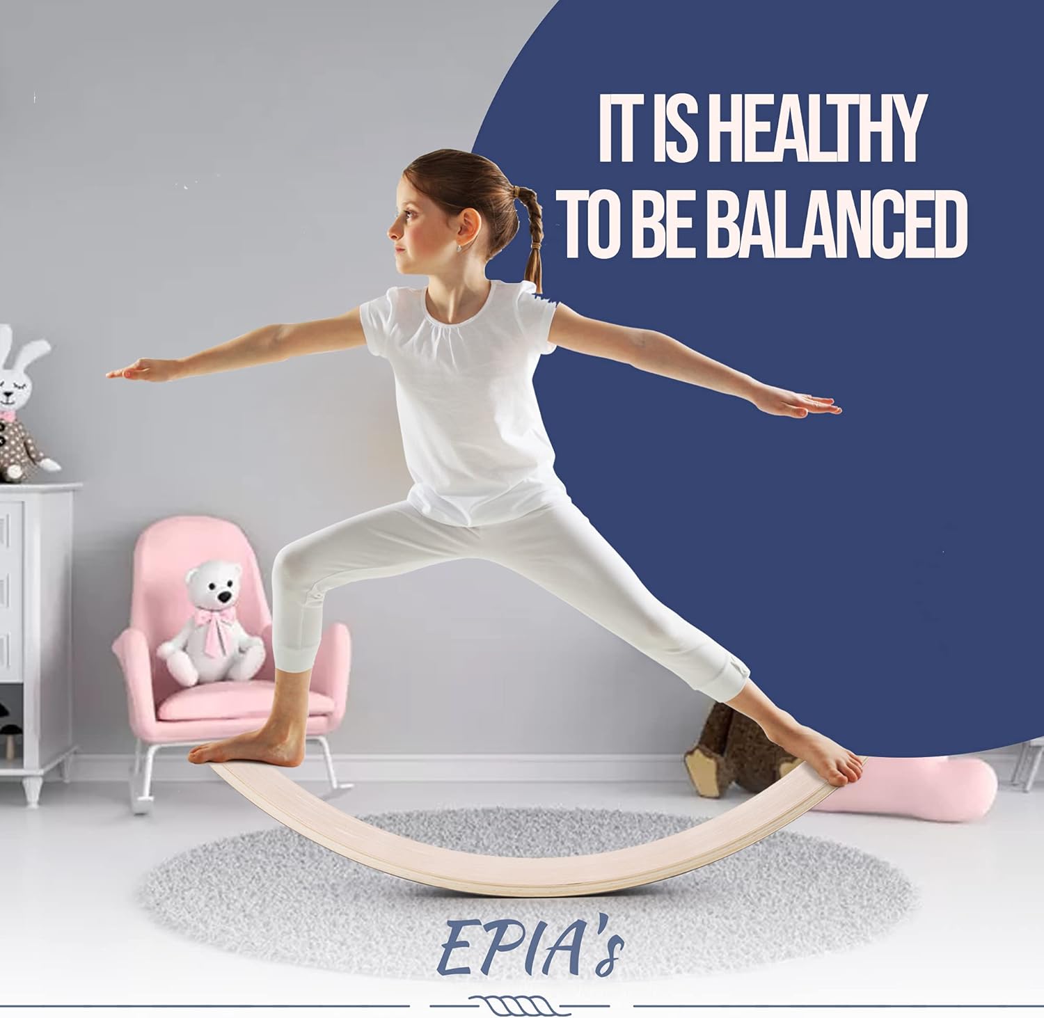 Epia's Wooden Wobble Balance Board - For Kids and Adults - Natural Beech Wood Open Ended Montessori Preschool Learning - Physical Therapy Board - Yoga Wobble Board with Light Grey Felt Layer Pack of 2