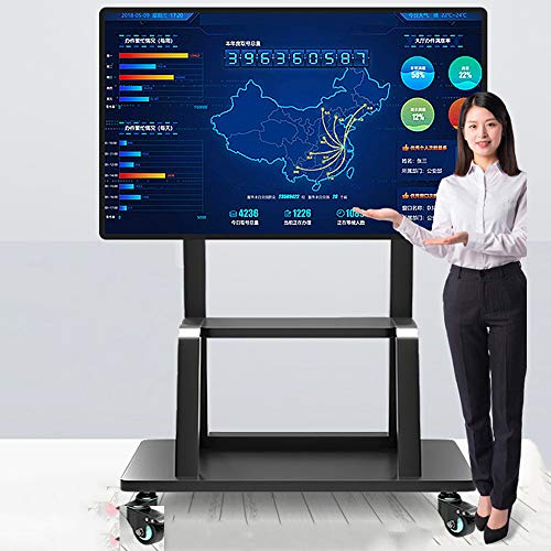 TV Floor Mount Height Adjustable TV Stand with Adjustable Shelf and Carry Brake Universal Wheels 55/65/75 Inch Universal TV 200 Lbs in Total Integrated Cable Management (H)