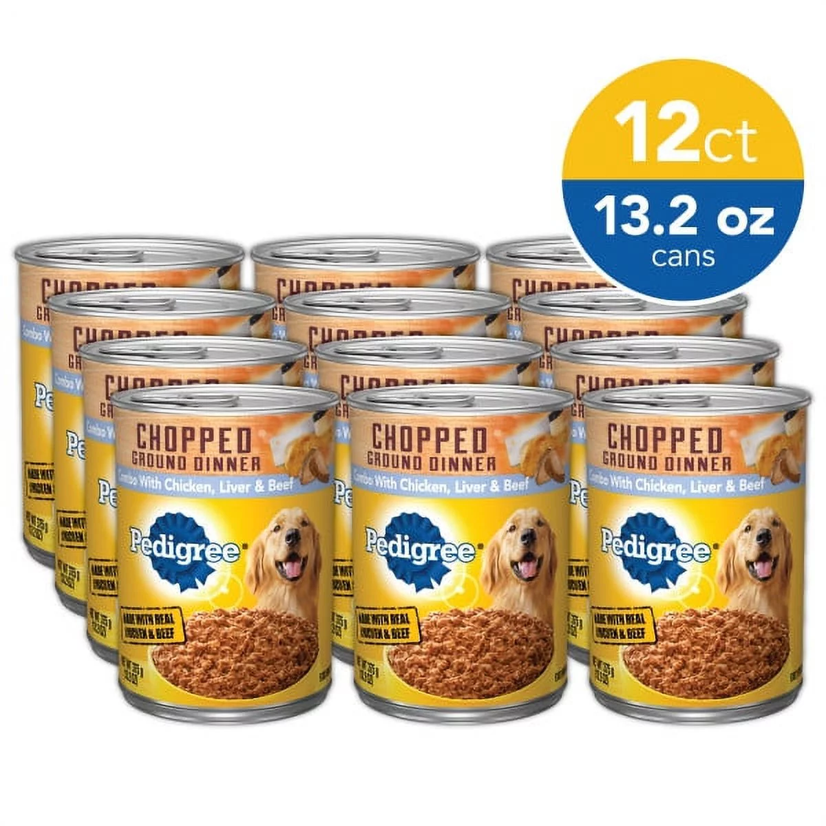 PEDIGREE Chicken Beef & Liver Chopped Ground Dinner Wet Dog Food for Adult Dog,13.2 oz Cans, 12 Pack