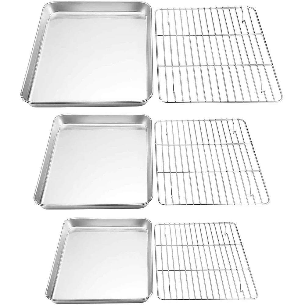 VeSteel Baking Sheet with Rack Set, Stainless Steel Cookie Sheet Baking Pans with Cooling Rack, Non Toxic & Healthy, Rust Free & Heavy Duty, Mirror Finish & Easy Clean, Dishwasher Safe - 6 Pieces