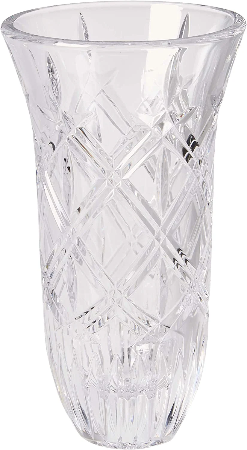 Marquis by Waterford Lacey Home Accent Vase Diagonal Cut 9 inches, Crystalline, Clear