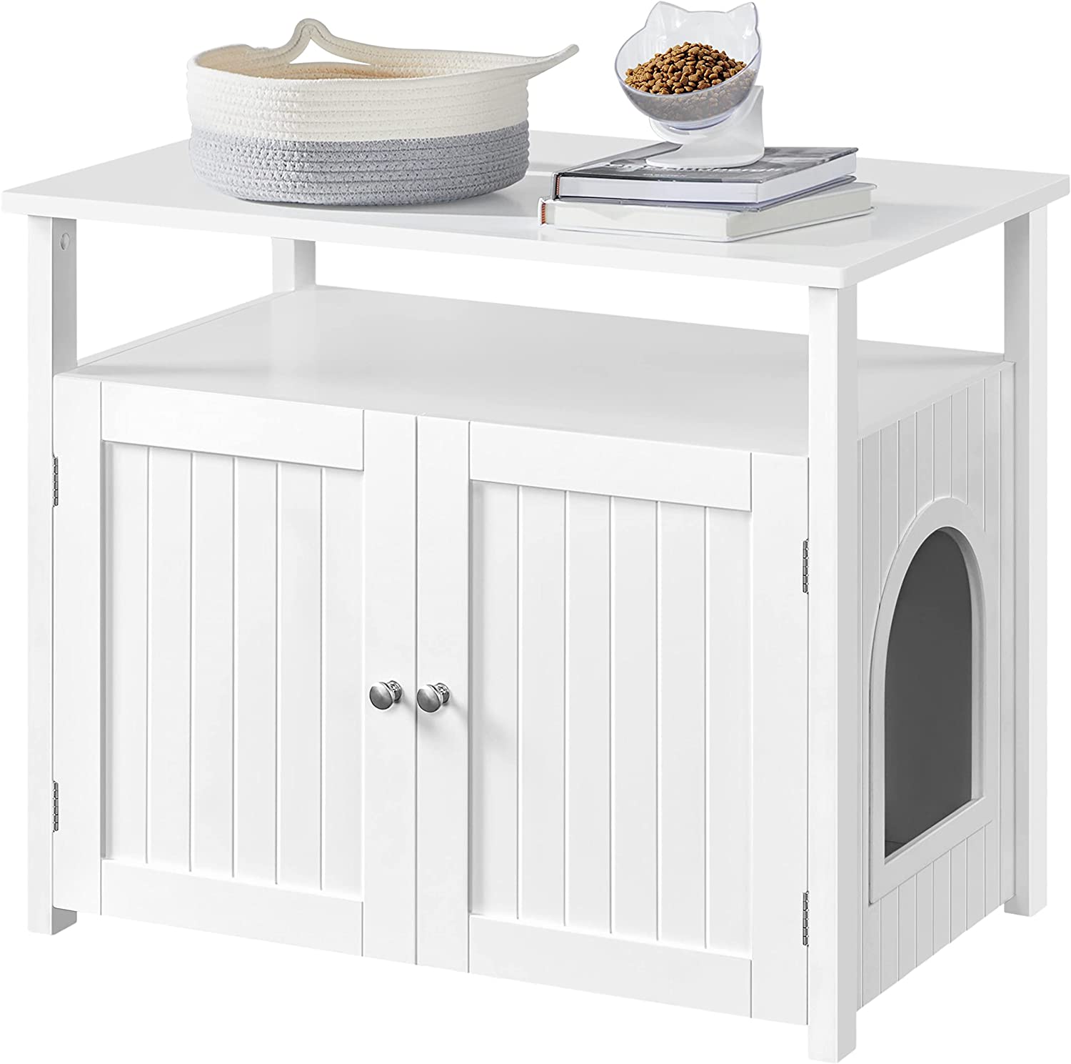 Cat Litter Box Enclosure, Hidden Cat Washroom with Storage Shelf & Adjustable Inner Space, Pet Side for Living Room