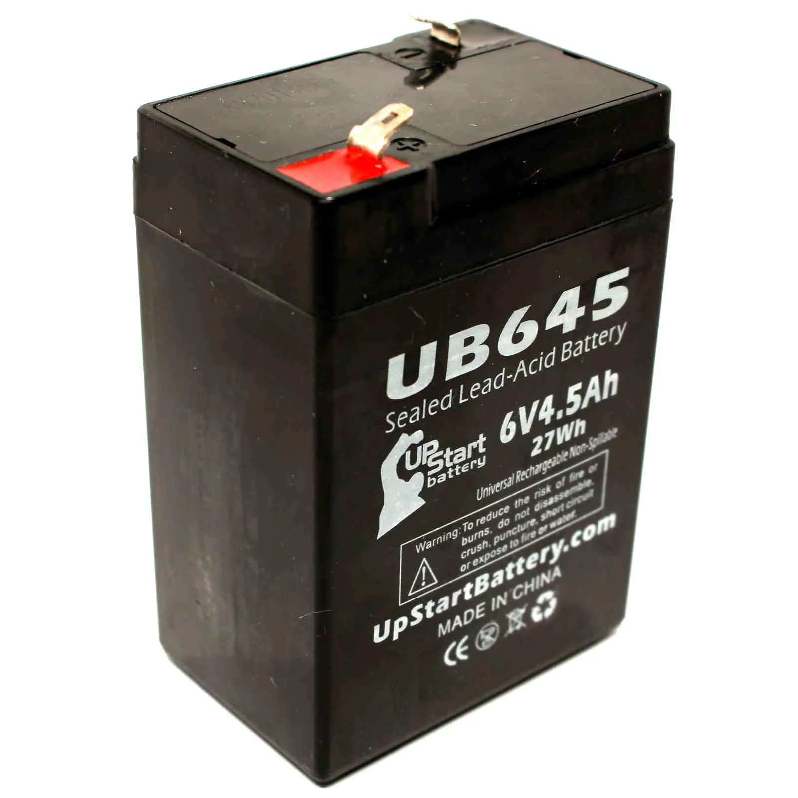 Compatible W. W. Grainger 5VC01 Battery - Replacement UB645 Universal Sealed Lead Acid Battery (6V, 4.5Ah, 4500mAh, F1 Terminal, AGM, SLA) - Includes TWO F1 to F2 Terminal Adapters