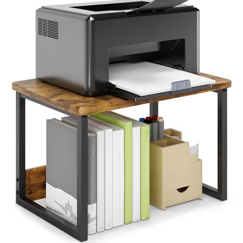 MARTY Printer Stand with Storage for Desk, Desktop Printer Stand Shelf Organzier for Home/Office Heavy Duty Printer Riser Under Desk Small PrinterTable for Fax Machine Copier Scanner(Maple)