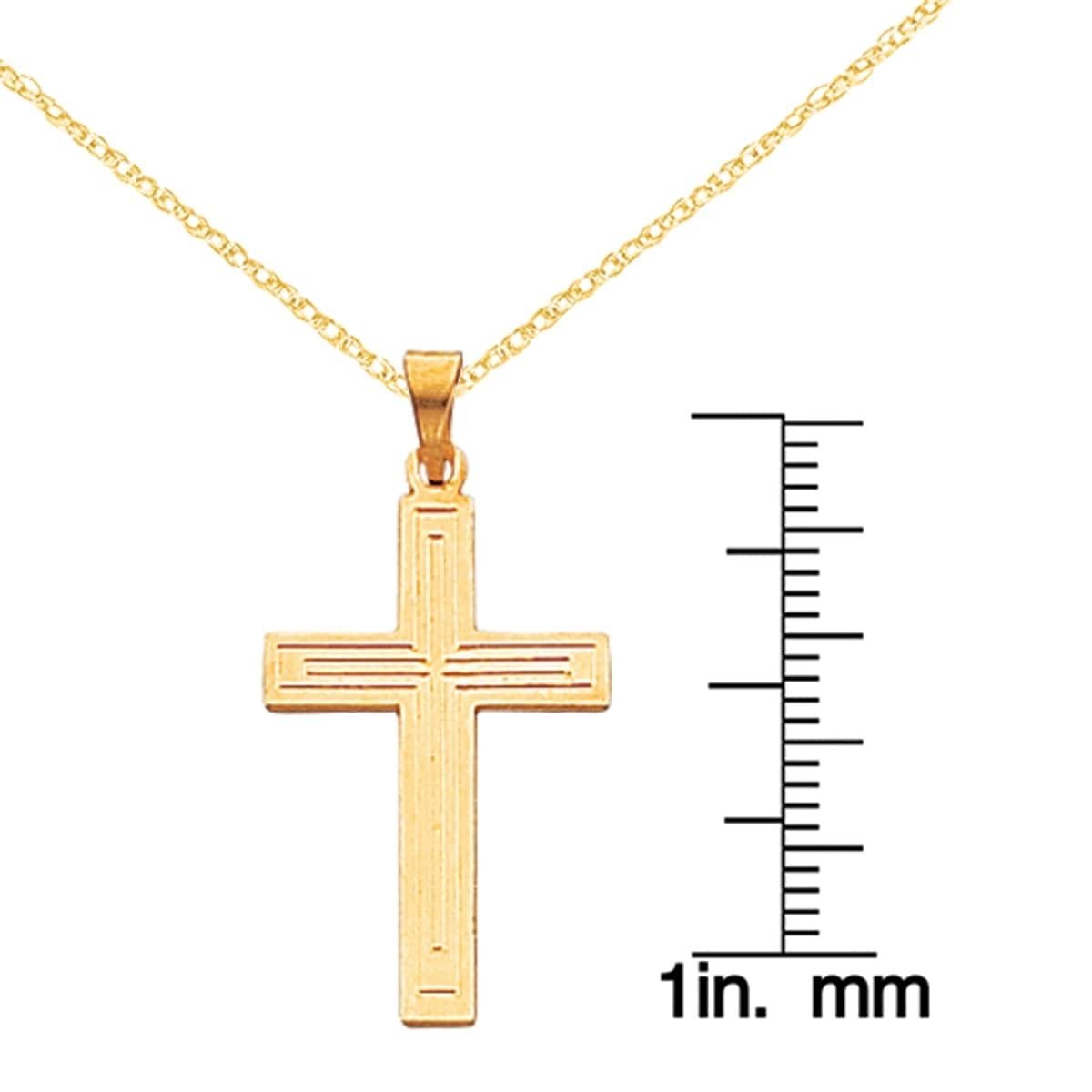 Primal Gold 14 Karat Yellow Gold Solid Cross Pendant with 18-inch Cable Rope Chain