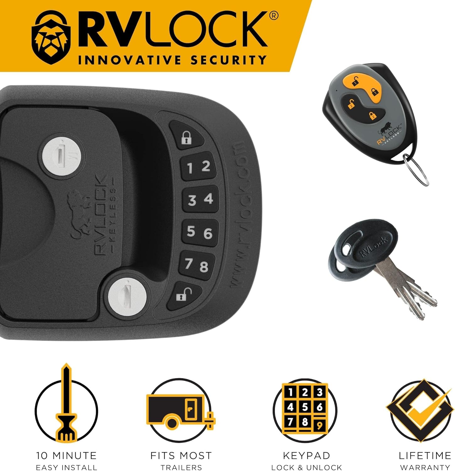 RVLock Compact and Key Fob Keyless Entry Keypad, RV/5th Wheel Lock Accessories