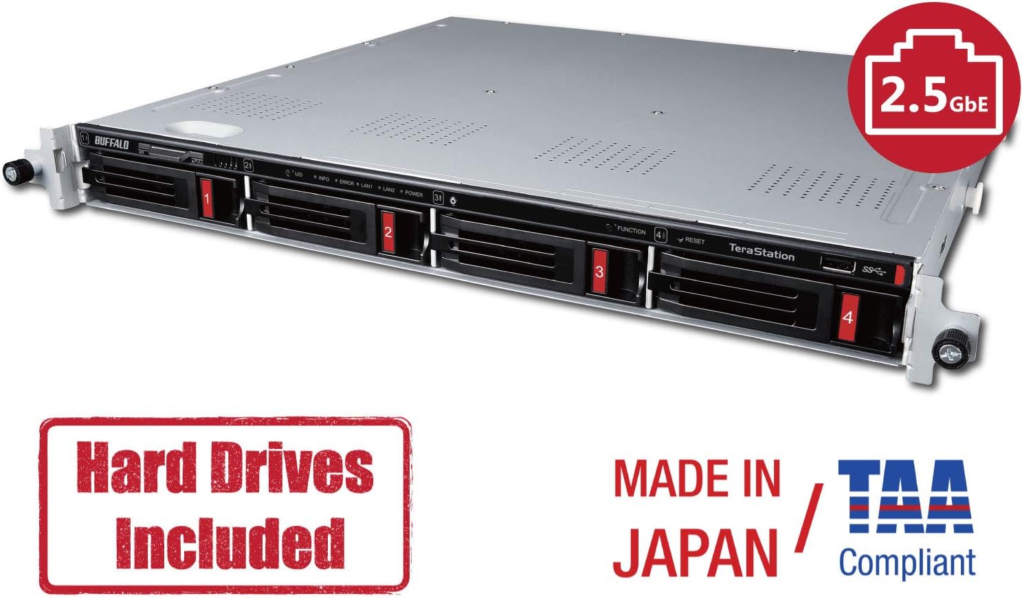 BUFFALO TeraStation 3420RN 4-Bay Rackmount NAS 4TB (2x2TB) with HDD NAS Hard Drives Included 2.5GBE / Computer Network Attached Storage / Private Cloud / NAS Storage / Network Storage / File Server