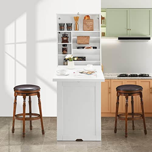 LDAILY Moccha Foldable Wall Mounted Table w/Classified Storage Space, Multiple-purpose Desk, Sturdy Wood Structure, Floating Convertible Desk/Cabinet, Ideal for Home, Apartment, Limited Room (Black)