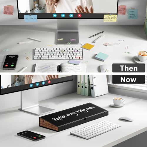 Desktop Whiteboard with Sturdy Aluminum Frame & Wooden Storage Compartment -Small White Glass Dry Erase Board Buddy 15.8