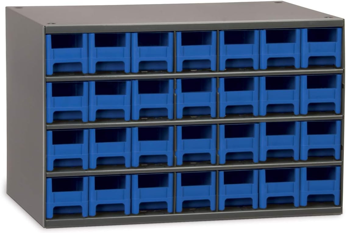 Akro-Mils 28-Drawer Steel Parts Craft Storage Cabinet Hardware Organizer, 19228, (17-Inch W x 11-Inch D x 11-Inch H), Gray Cabinet, Blue Drawers