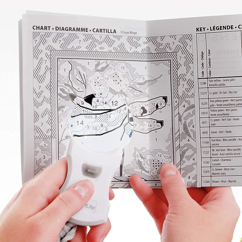 OttLite LED Extra Wide Area Clamp Lamp and Rimless Pendant LED Magnifier - 5 Brightness Settings, Wearable Magnifying Glass, 3X Optical Grade Magnification, LED Illumination, Pocket Magnifier