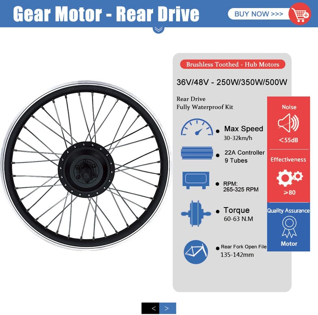 Electric Bicycle Conversion Kit 36V/48V - 250W/350W/500W, Rear Wheel E-Bike Conversion Kit with Intelligent Controller,36V/250W-28