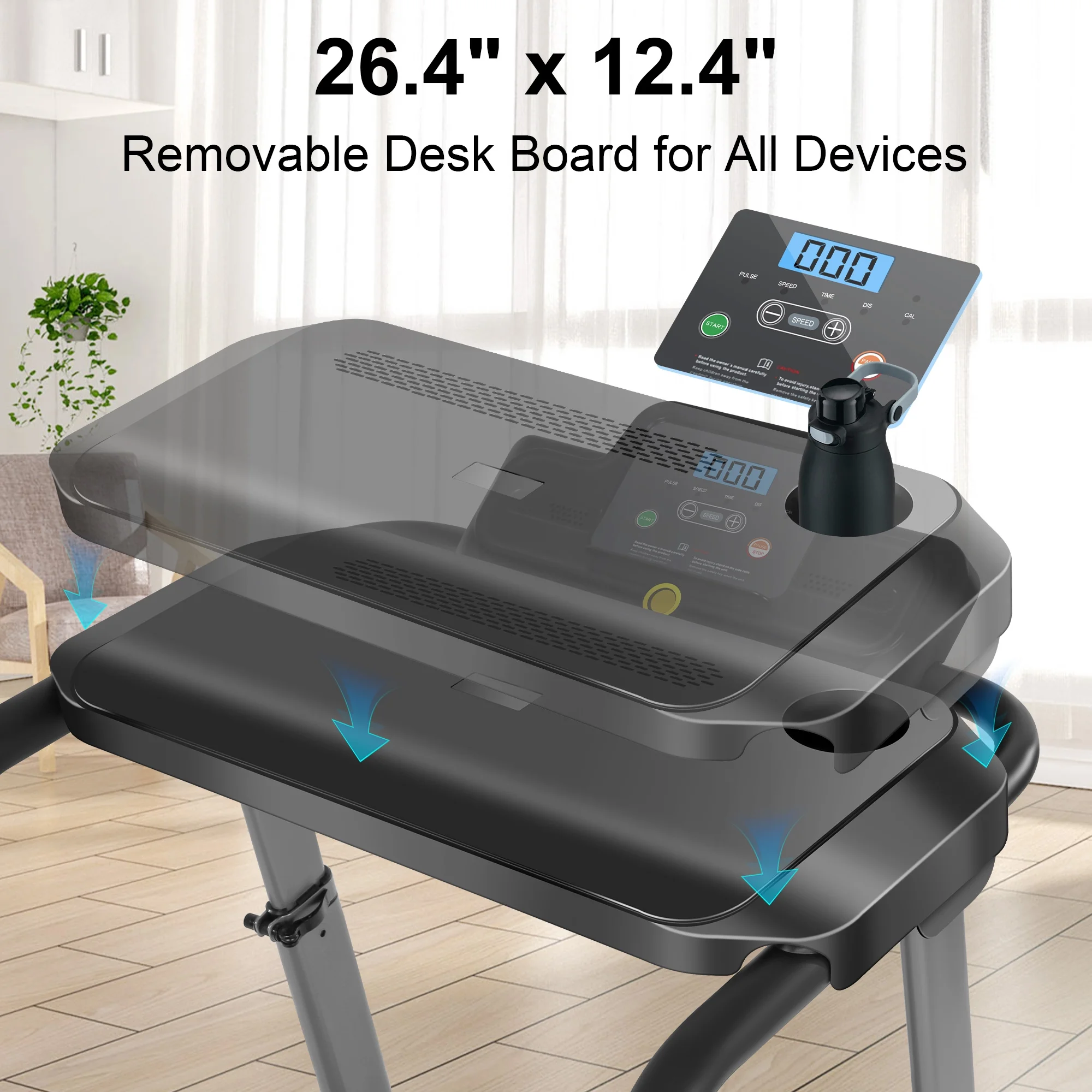 300Lbs Treadmill with Desk - 2.5 HP Portable Folding Treadmill for Home, Running Machine with Incline（Gray）