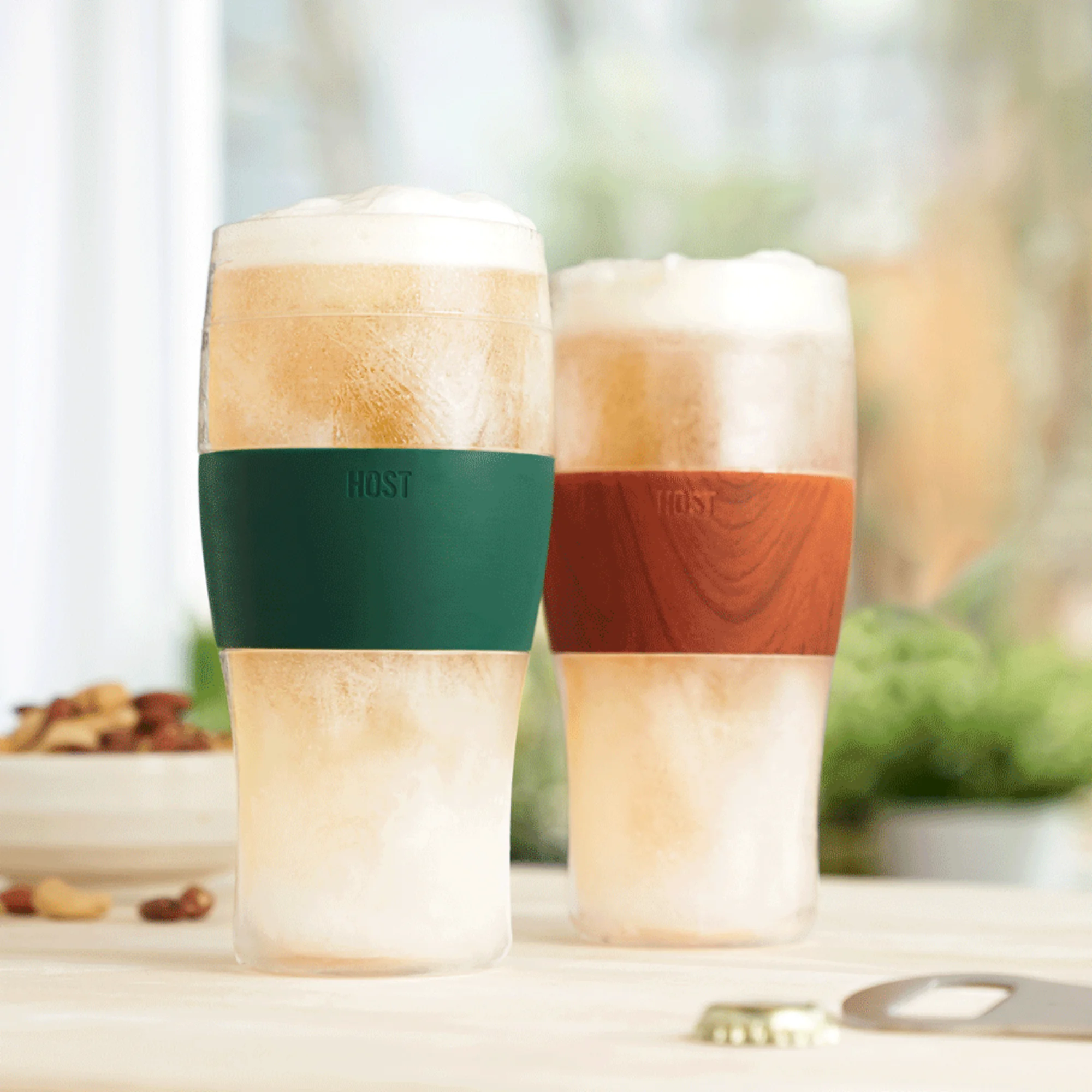 Host Freeze Beer Glasses - Double Walled Insulated Plastic Pint Glasses, Green