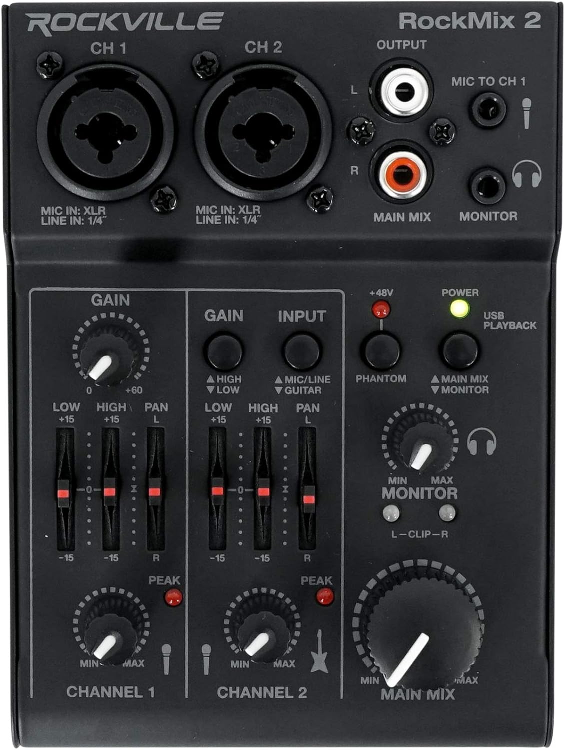 Rockville ROCKMIX 8 Channel Mixer w USB Recording Interface+Compressor+Bluetooth