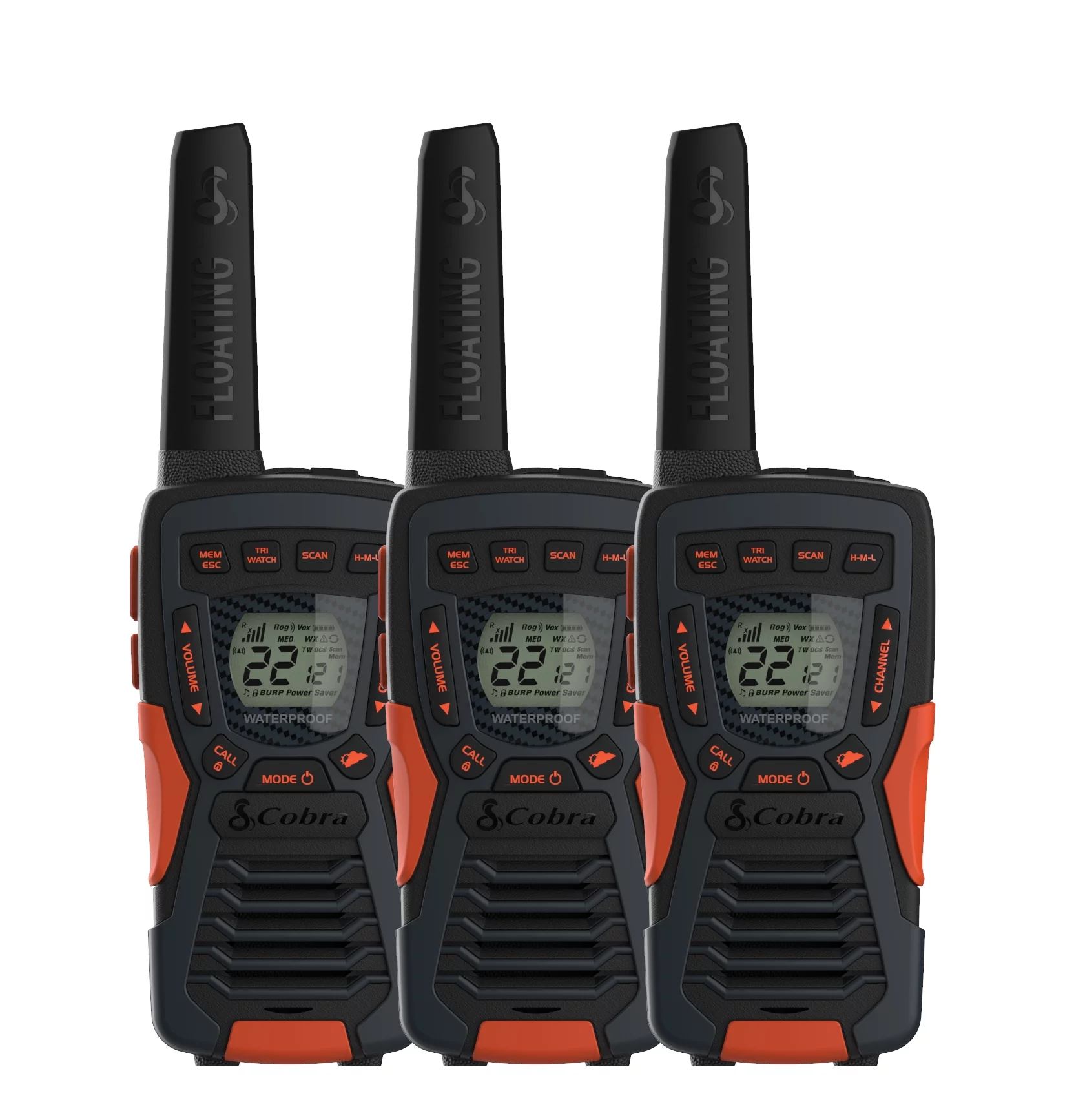 Cobra CXT1095 3PH Emergency Two-Way Radios (3-Pack) IP67 Certified Waterproof Walkie Talkies, up to 40 Mile Range & 22 Channels and NOAA Weather Channels
