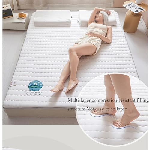 Japanese Futon Mattress Floor Mattress, Foldable Thicken Tatami Mat Dormitory Sleeping Pad Portable Roll up Mattress Pad Breathable Adult Lounger Bed for Camping Couch (White,King)