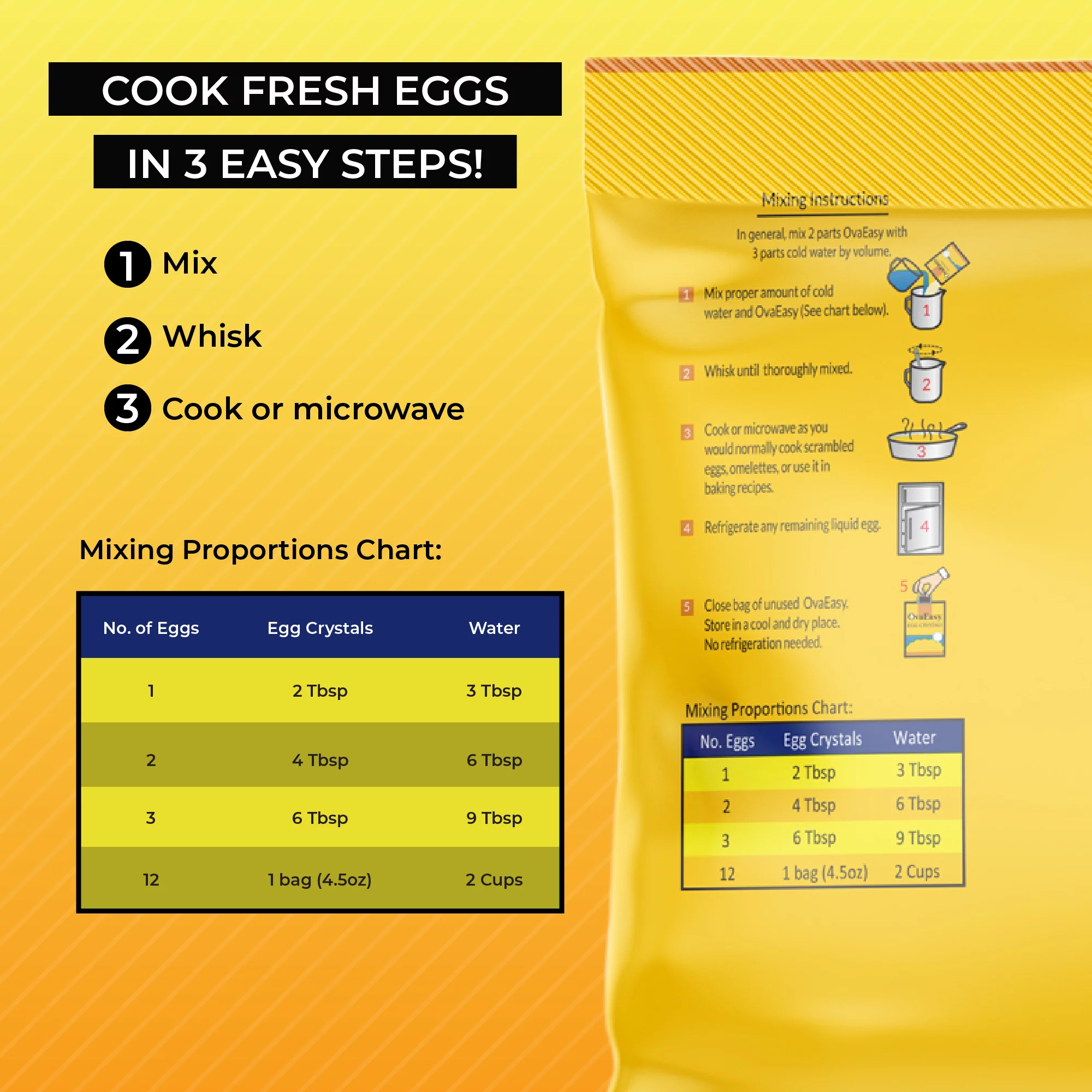 OvaEasy Whole Egg Crystals - Powdered Eggs for Camping (4.5 oz, 3-Pack)