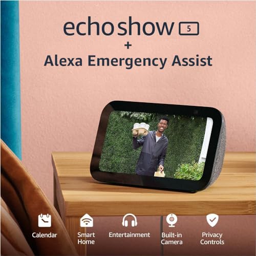 Amazon Echo Show 5 (newest model), Smart display with 2x the bass and clearer sound, Charcoal