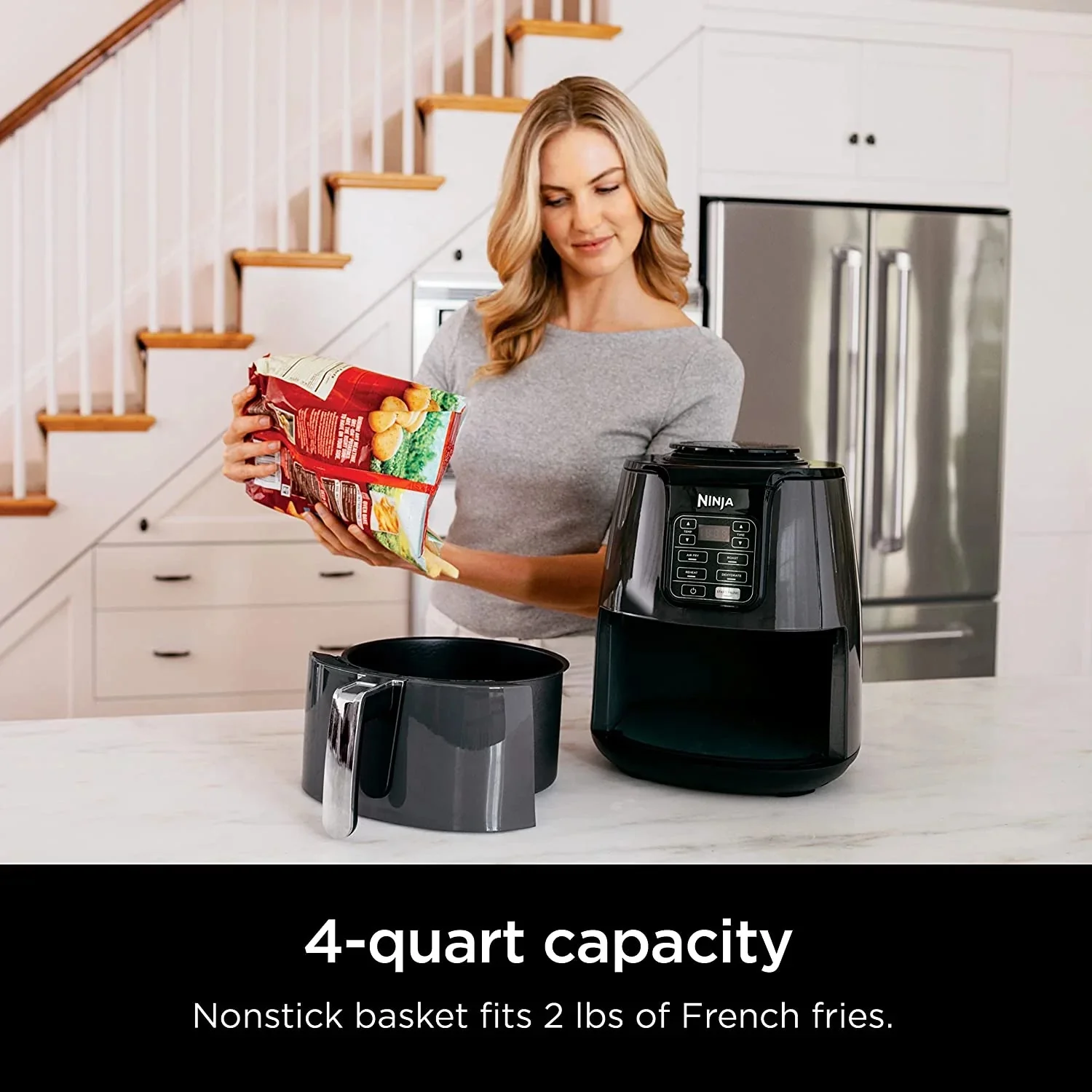 Ninja AF101 Air Fryer That Crisps, Roasts, Reheats,  Dehydrates, for Quick, Easy Meals, 4 Quart Capacity,  High Gloss Finish, Grey