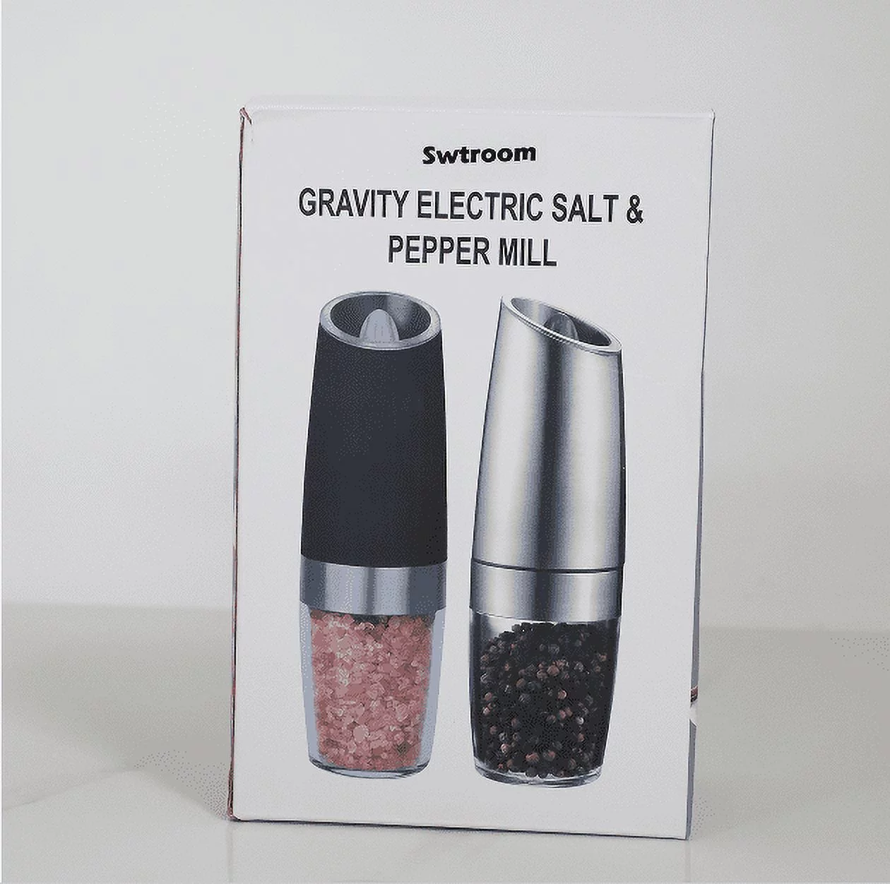 2 Pcs Electric Salt and Pepper Grinder Set Battery Operated One Hand Automatic Operation, Adjustable Coarseness Mill Grinders Shakers LED Light Stainless Steel, Kitchen Gadgets Gifts Ideas