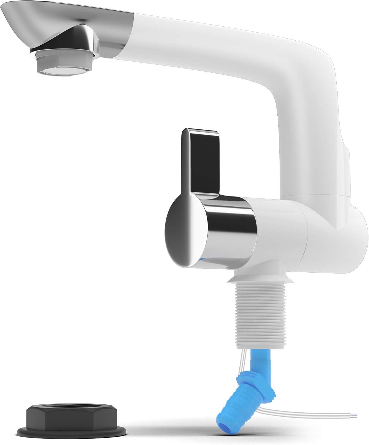 12V Electric Water Faucet Tap with Switch | Ideal for Kitchen Sink and as Pump Connection in RV, Trailer, Campervan or Boat (Up to 1.5 BAR) | Rotatable spout Perfect for Laundry, Outdoor, bar (Black)