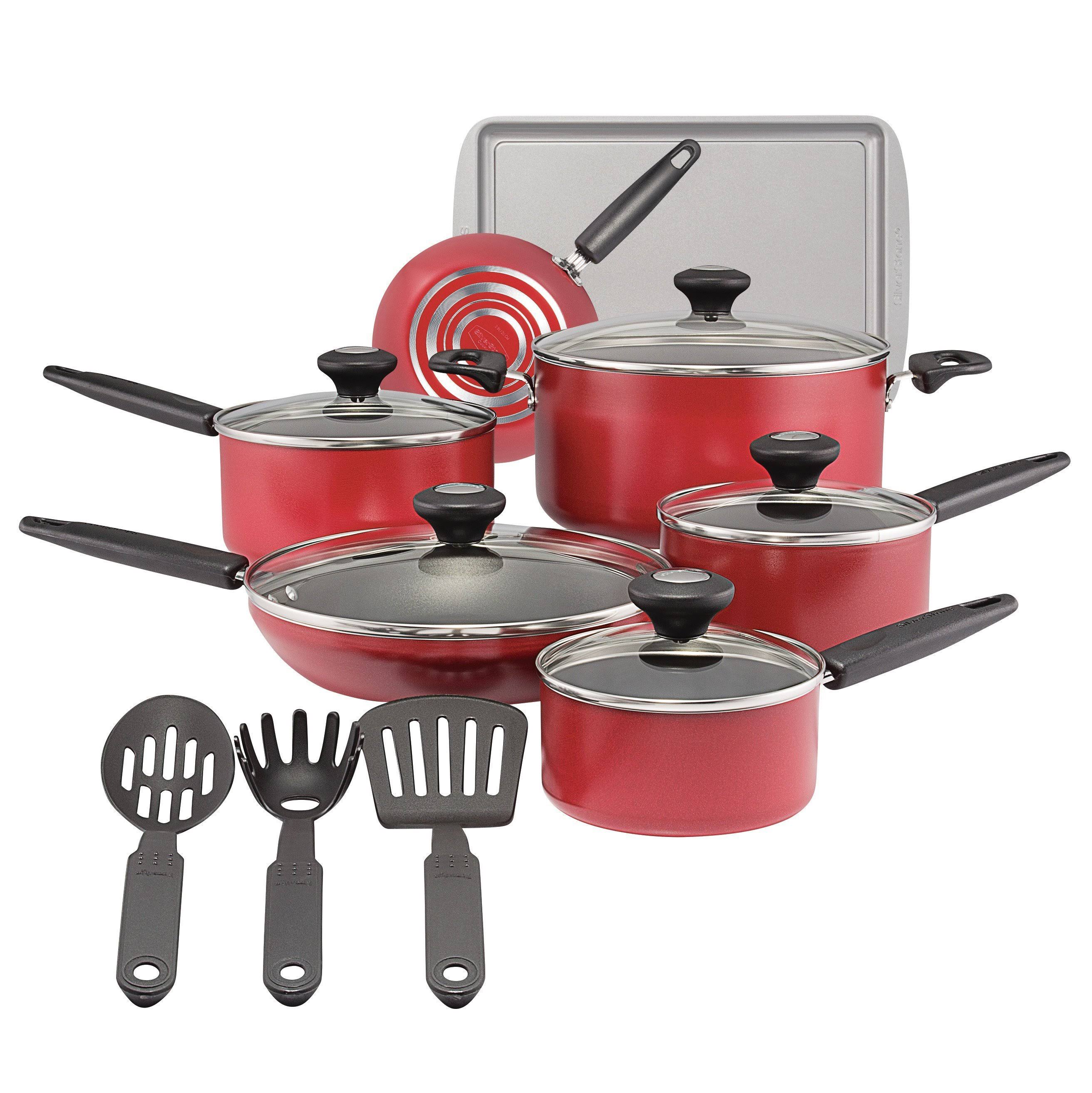 Silverstone Culinary Colors Aluminum 15-Piece Nonstick Cookware Set (Red)