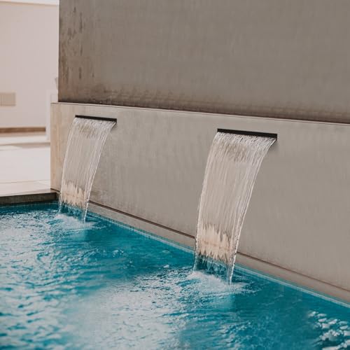 All-in-1 Pond Waterfall Kit with LED Lights, 12 inch Stainless Steel Spillway with 880GPH Water Pump, Outdoor Waterfall Fountain for Water Feature, Garden, Backyard, Pool