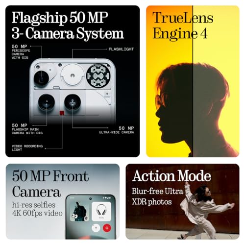 Nothing Phone (3) Cell Phone, 2025 New 5G Unlocked Phones 512GB, Android 15, Snapdragon 8s Gen4, AI Mobile Phones with Four 50MP Cameras & AMOLED Display, 5150mAh, Glyph Interface, Smartphone Black