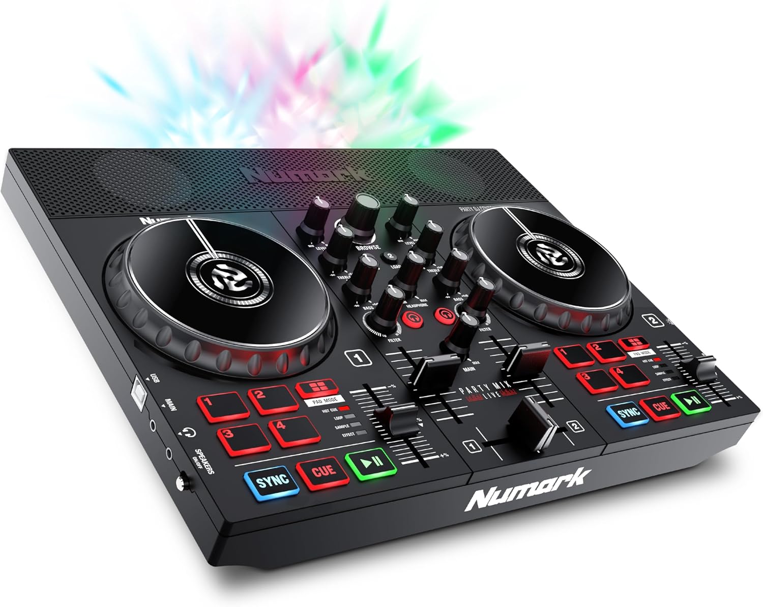 Numark Party Mix Live - DJ Controller with Built in Speakers, Party Lights and DJ Mixer, Complete Dj Set with Mixer and Audio Interface + Serato DJ Lite
