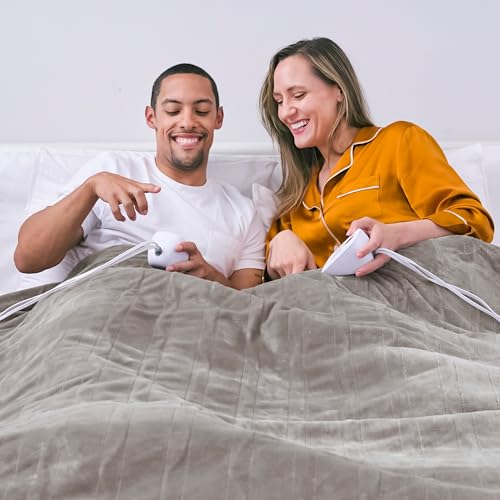 Brookstone Electric Heated Plush Blanket w/ 10 Heat Settings - Adjustable Timer, 12-Hour Auto Shut Off - Machine Washable & Dryer Safe - Polyester Velvet Blanket, King Size 100in x 90in - Taupe