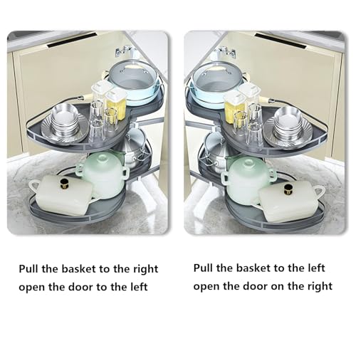 Spice Rack, Organizer Kitchen Organizer 2-Tier Grey Left Hand Corner Pull Out Shelf Kitchen Cabinet Cupboard Carousel Storage Rack