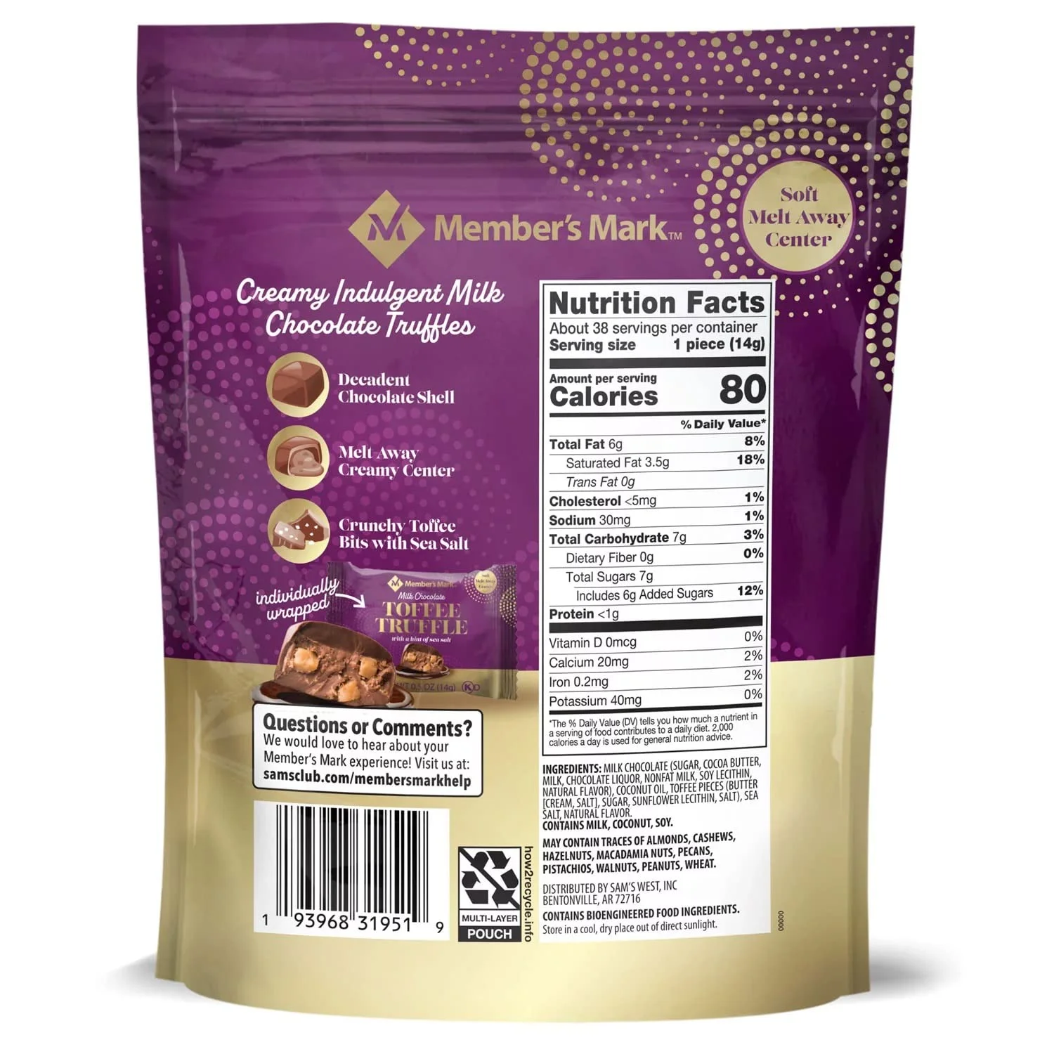 Milk Chocolate Toffee Truffle With Sea Salt (19 Oz.), 38 Count (Pack Of 1)