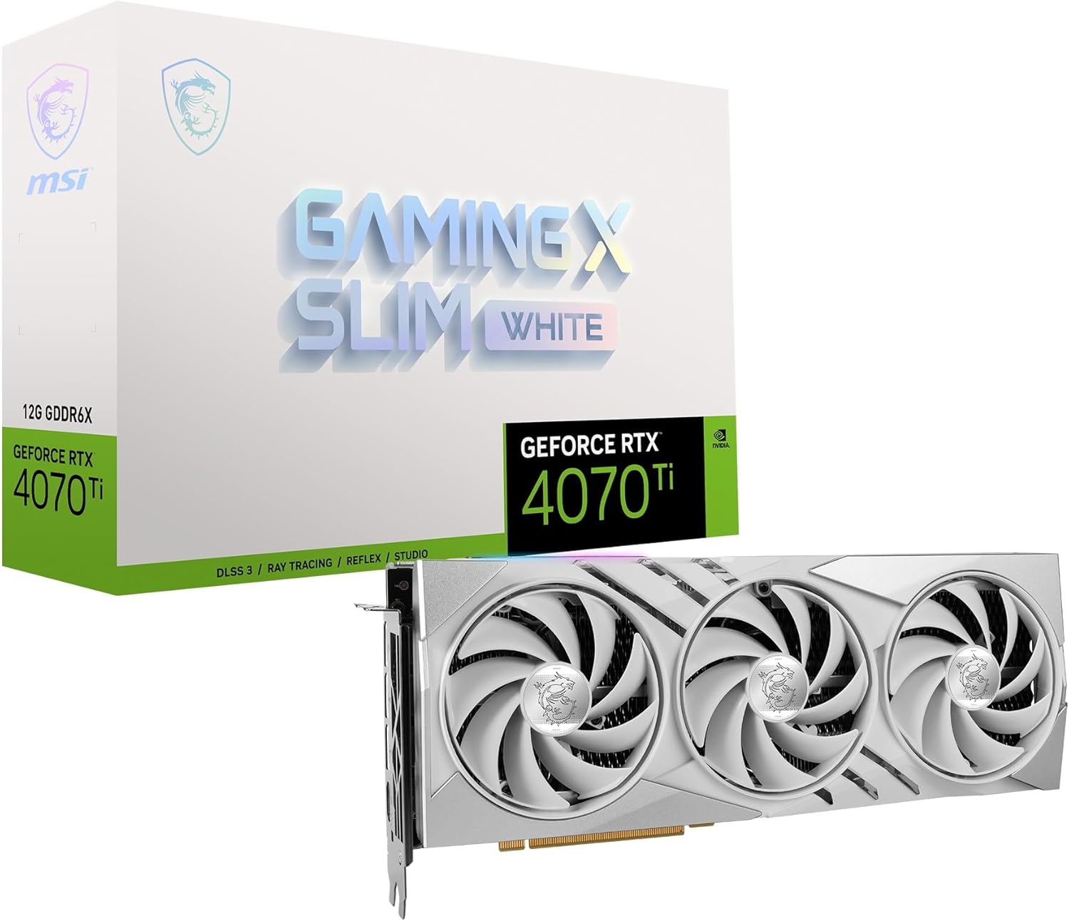 MSI Gaming RTX 4070 Ti Gaming X Slim White 12G Graphics Card (NVIDIA RTX 4070 Ti, 192-Bit, Extreme Clock: 2745 MHz, 12GB GDRR6X 21 Gbps, HDMI/DP, Ada Lovelace Architecture)