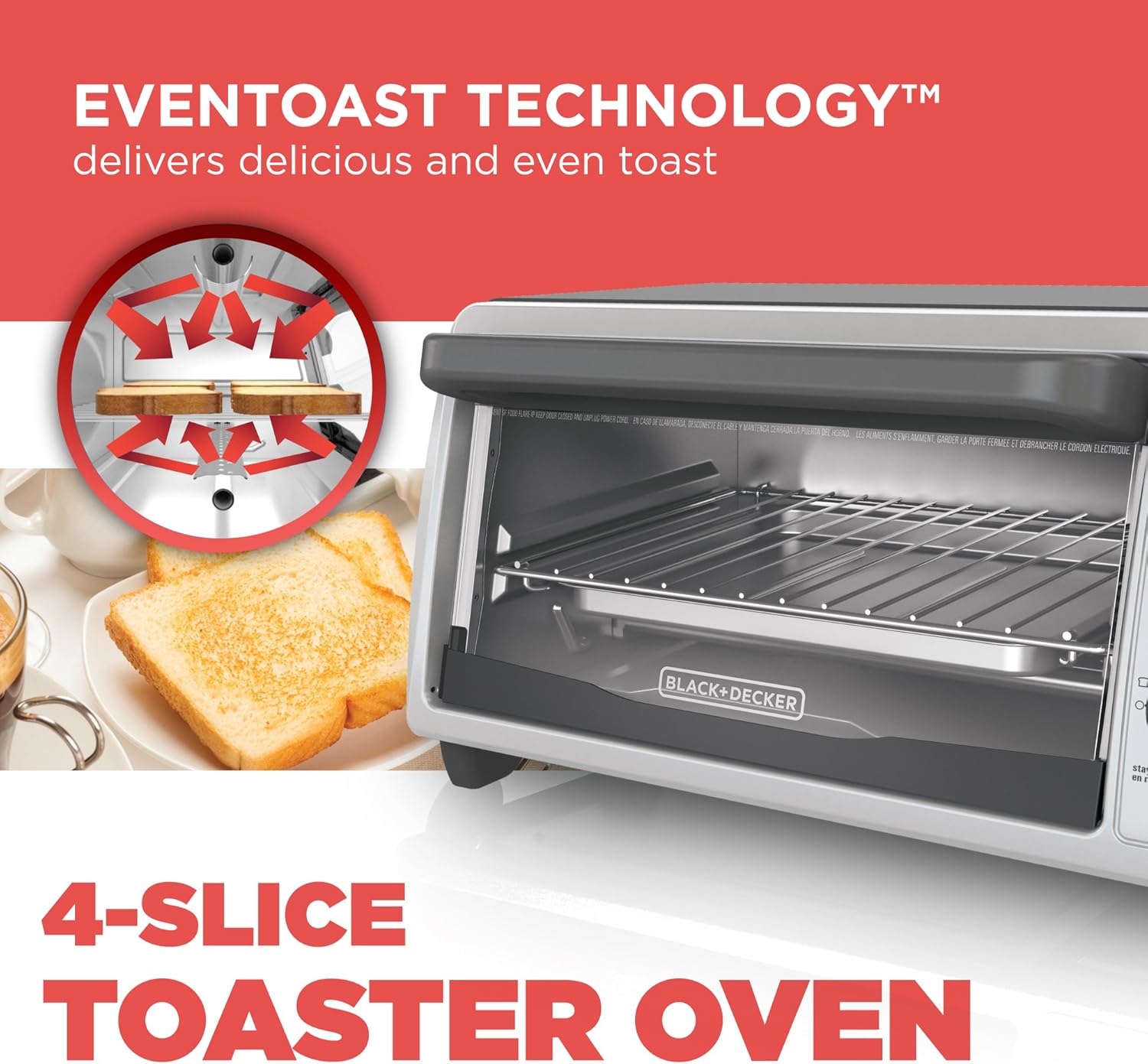 BLACK+DECKER 4-Slice Countertop Toaster Oven, Stainless steel Silver TO1322SBD