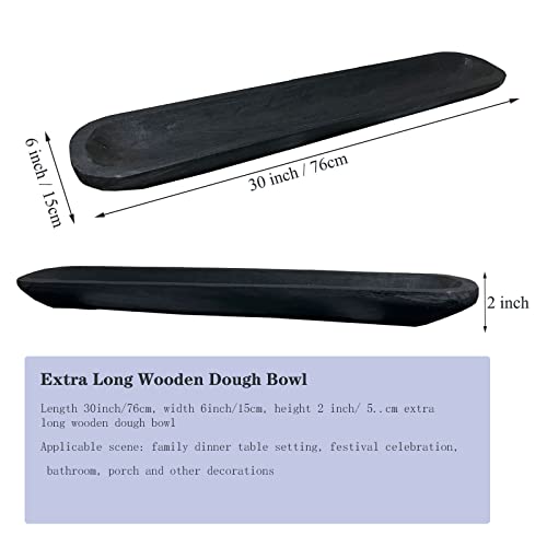 Wooden Dough Bowls Decorative，Rustic Bread Long Bowls Decor Wood Tray, Hand Carved for Table Centerpiece Decor, Home Decor (30 * 6 * 2 inch Black)