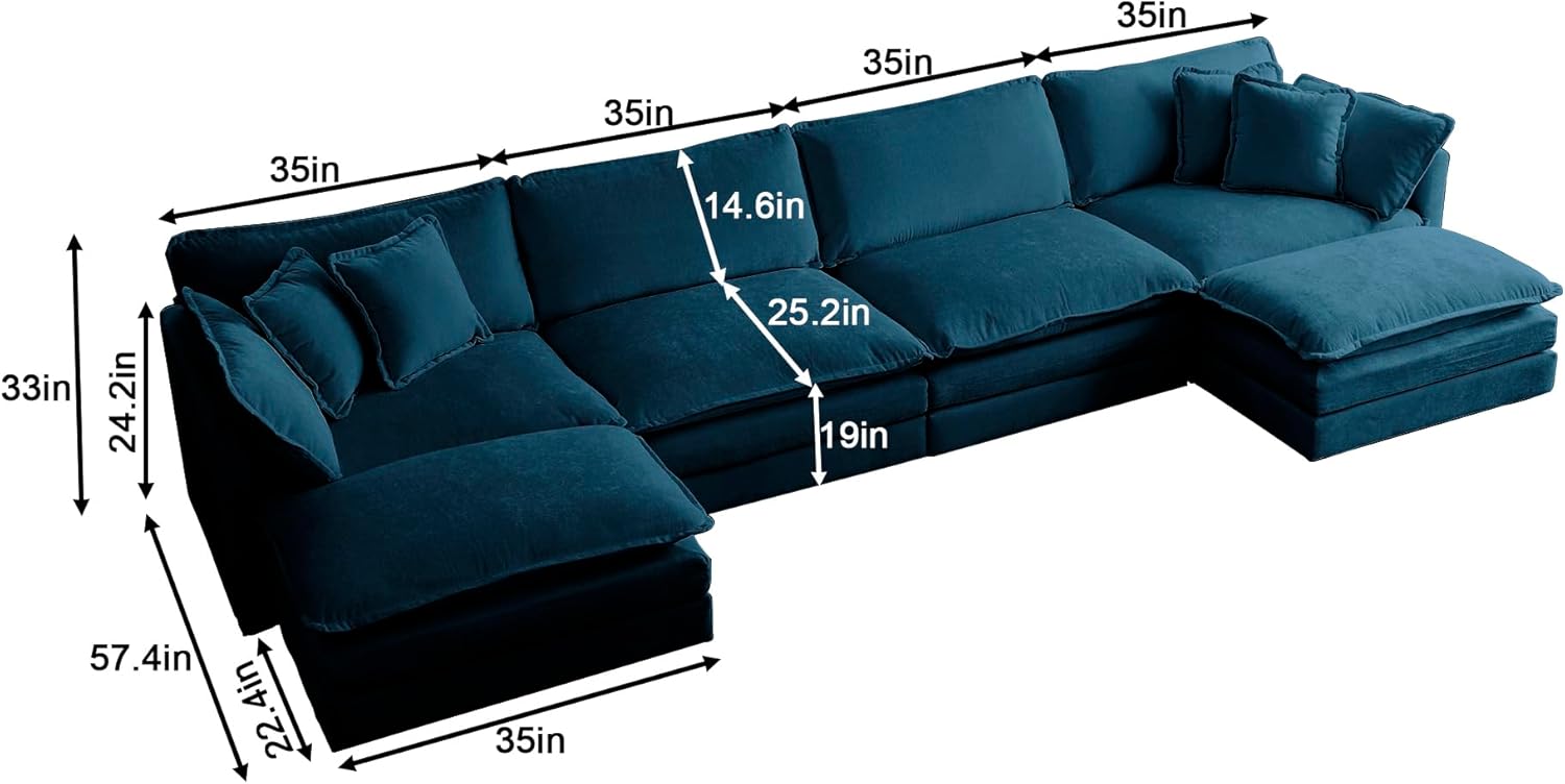 U Shaped Convertible Modular Sectional Sofa with Movable Ottomans, 5-Seater Deep Seat Cloud Couch, Comfy Chenille Upholstered Sleeper Sofa&Couches Bed for Living Room, Apartment, Studio