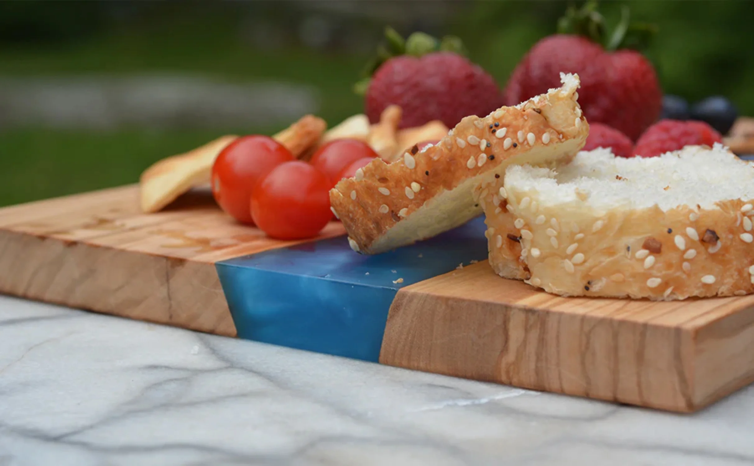 Olive Wood With Resin River Cheese Board | Charcuterie Board | Serving Tray (Blue)