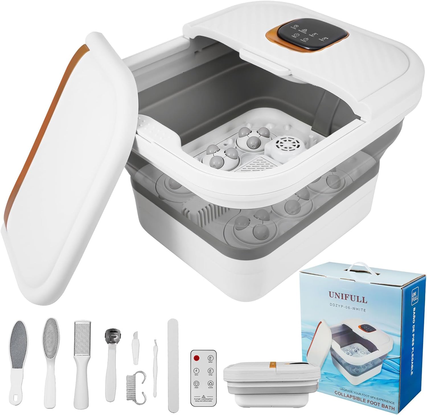 UNIFULL Collapsible Foot Spa Bath with Heat, Motorized Massager, Touch Screen, Foot Pedicure Kit, Temperature Control, Pedicure Foot Spa, Foot Bath