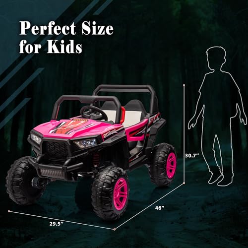 24V Ride on Car Kids Side by Side with Remote Control, 2 Seater 4WD Kids UTV Off-Road Power Wheels,Battery Powered Kids Cars to Drive w/ 4x100W Engine,3 Speeds,Bluetooth,LED Lights (Pink)