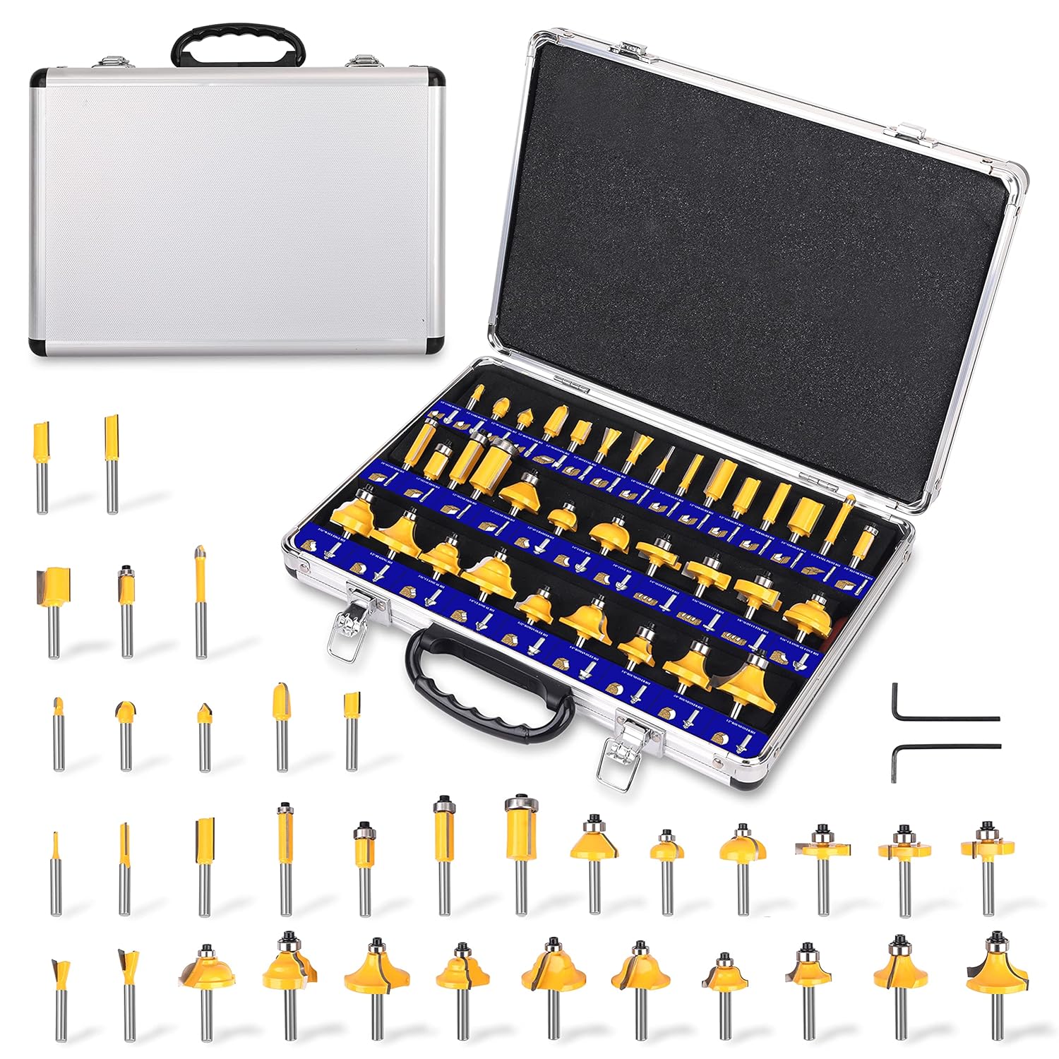 Platinumedge Router Bits Set, Tungsten Carbide Router Bits Set 1/4 Shank, Router Bit Kit for DIY, Woodworking Project, 35 Piece Set with Premium Aluminum Carry Storage Case Pack of 2