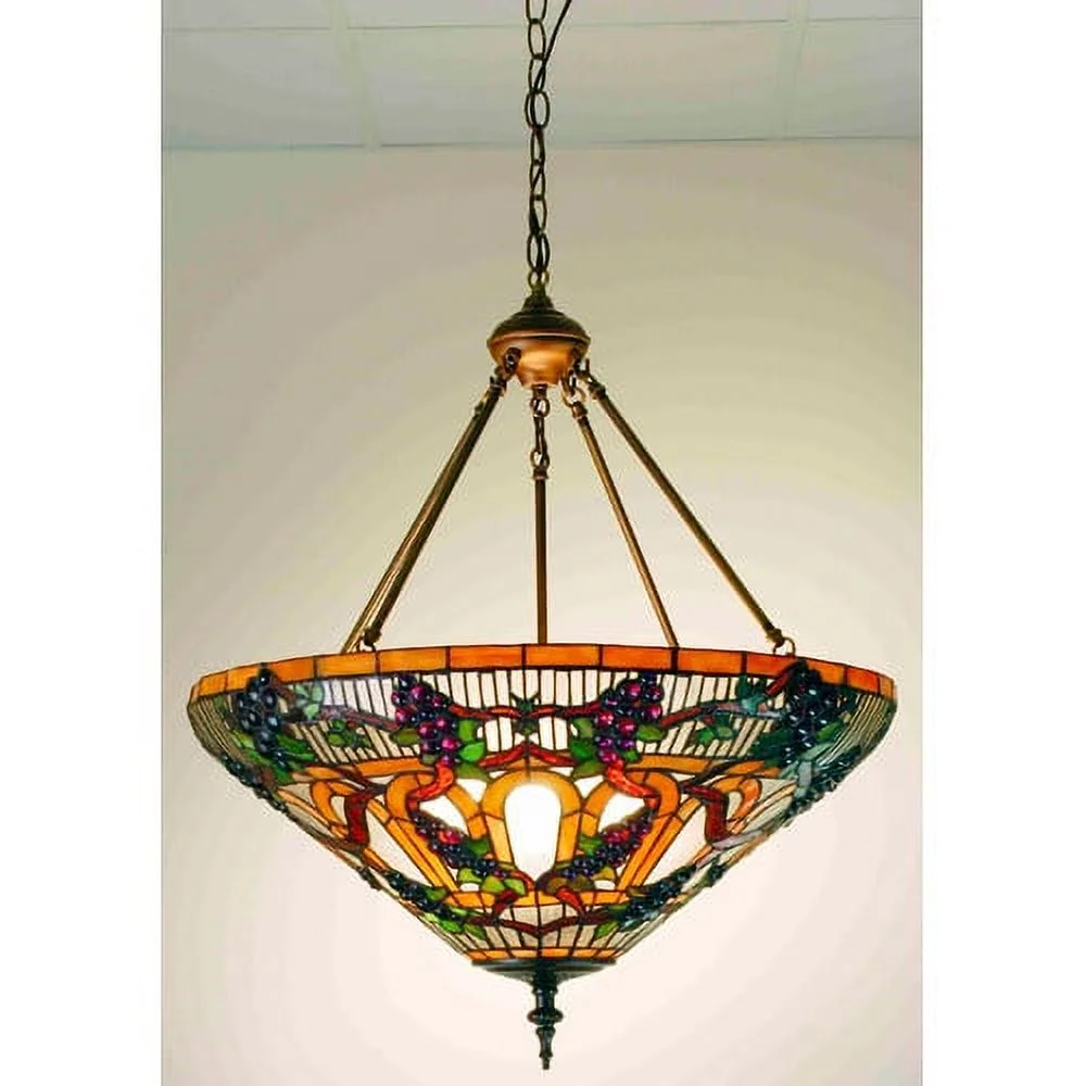 Meyda Tiffany 65651 Jeweled Grape - 20 Inch 3 Light Inverted Pendant   Mahogany Bronze Finish with Coral/Sunflower/Amber/Chocolate/Beige Glass