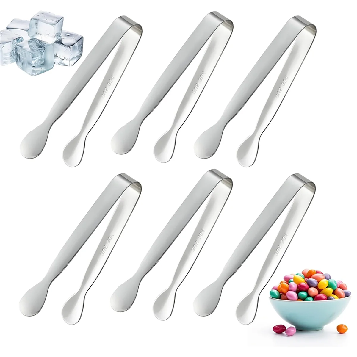 6PCS Mini Small Tiny Tongs, 4.25Inch Stainless Steel Small Tongs for Serving Food, Kitchen 304stainless Steel