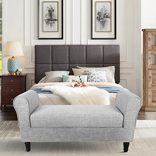 Storage Bench with Arms, End of Bed Bench for Bedroom, Button Tufted Storage Bench for Entryway, Living Room,Hallway, Large Storage Bench (Light Grey)